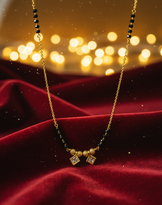 Twin Square Charm Mangalsutra Pendant in Gold Finish