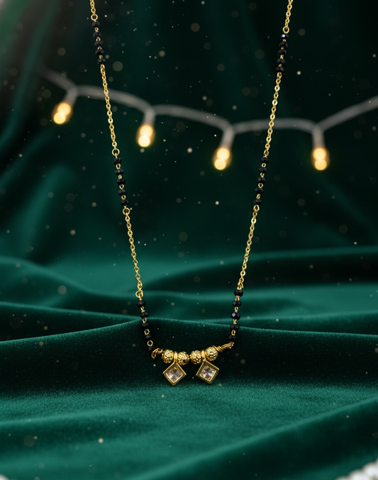 Twin Square Charm Mangalsutra Pendant in Gold Finish