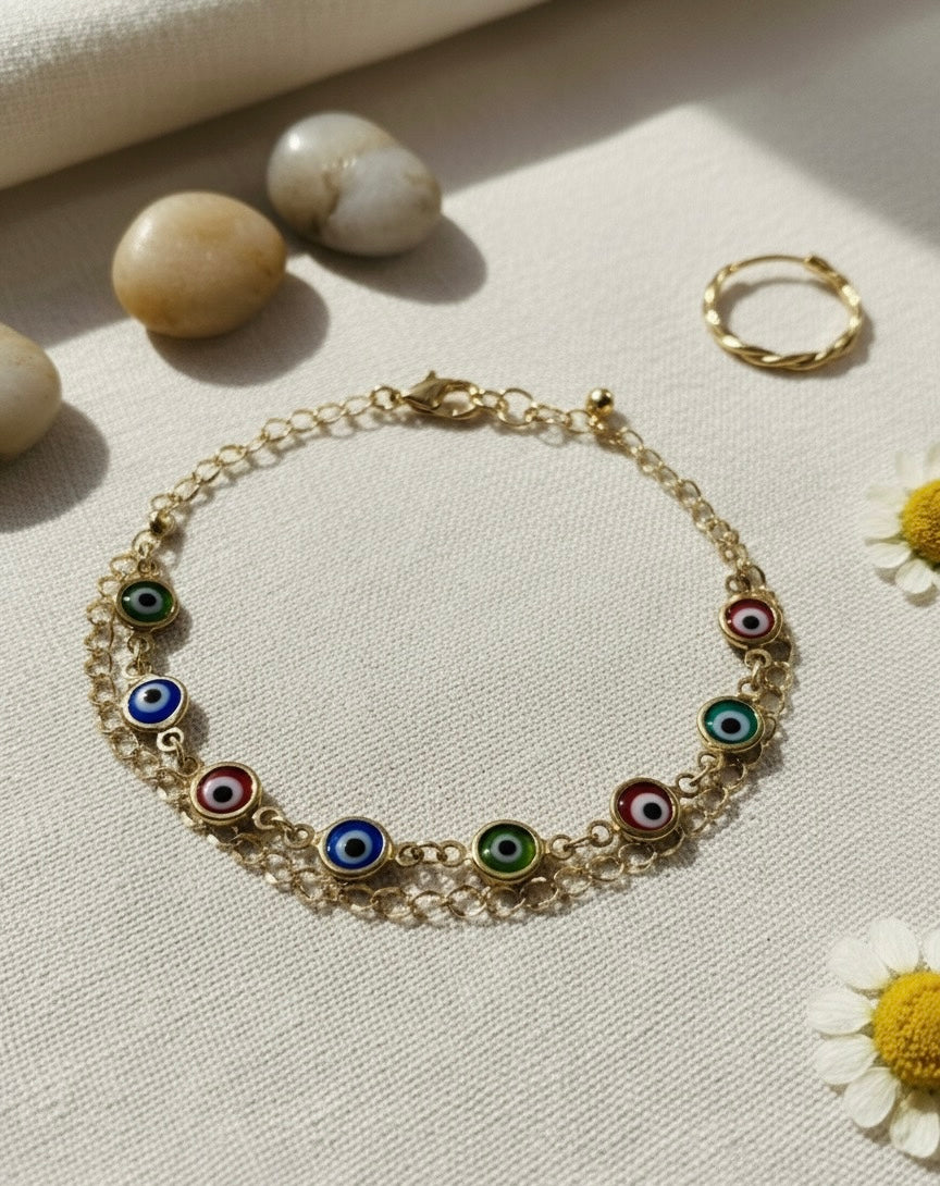 Multicolor Evil Eye Charm Chain Bracelet