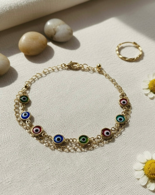 Multicolor Evil Eye Charm Chain Bracelet