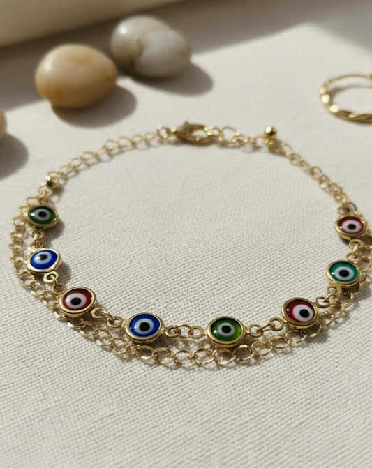Multicolor Evil Eye Charm Chain Bracelet