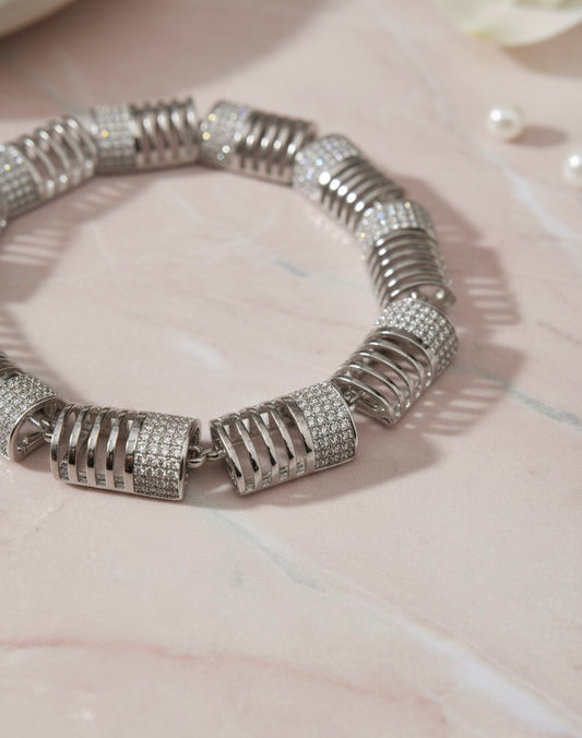 Contemporary Silver-Plated American Diamond Bracelet