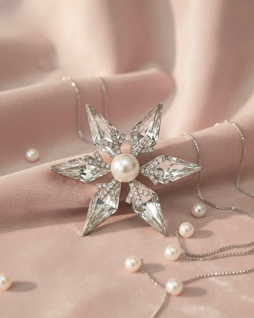 Pearl and Crystal Starburst Brooch