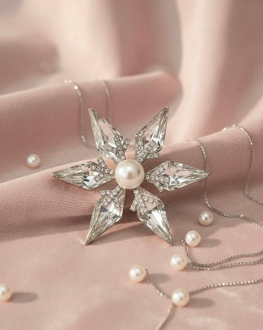 Pearl and Crystal Starburst Brooch