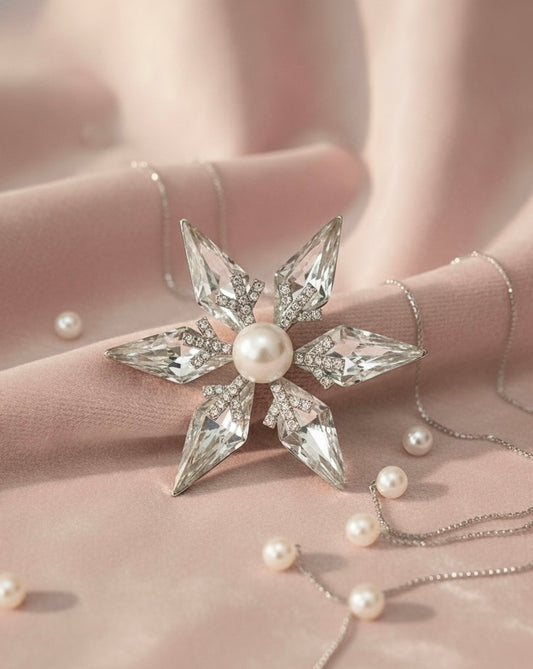 Pearl and Crystal Starburst Brooch