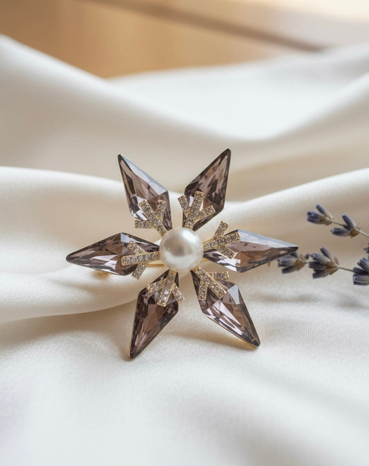 Pearl and Amethyst Crystal Starburst Brooch