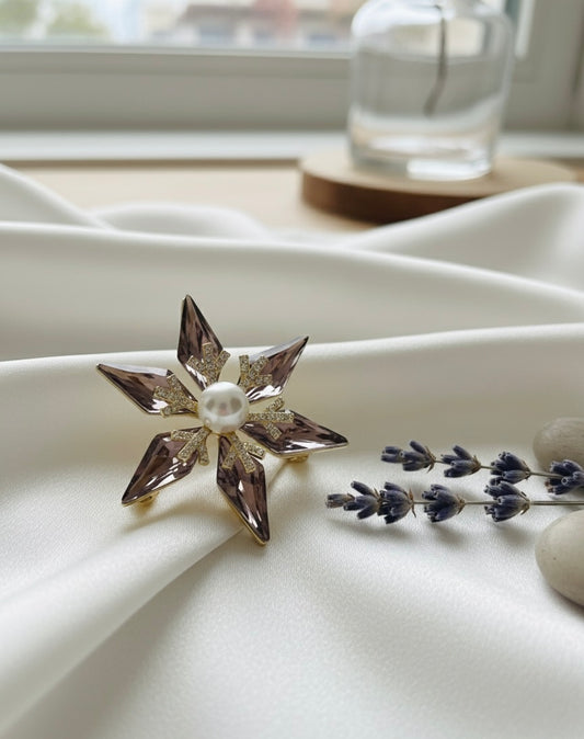 Pearl and Amethyst Crystal Starburst Brooch