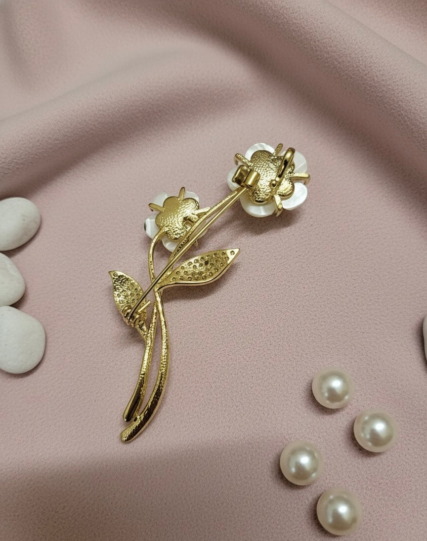 Pearl Flower and American Diamond Brooch