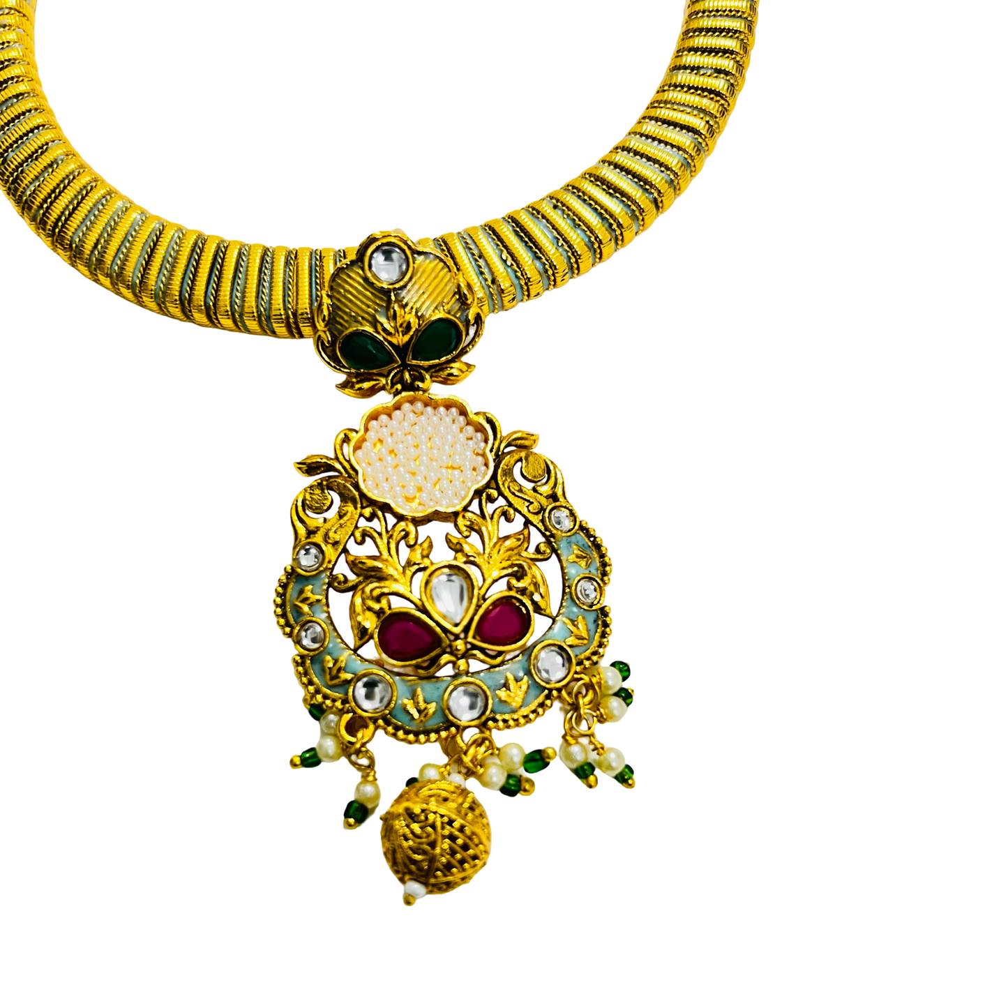 Traditional Hasli Gold-Plated Kundan Necklace Set with Earrings
