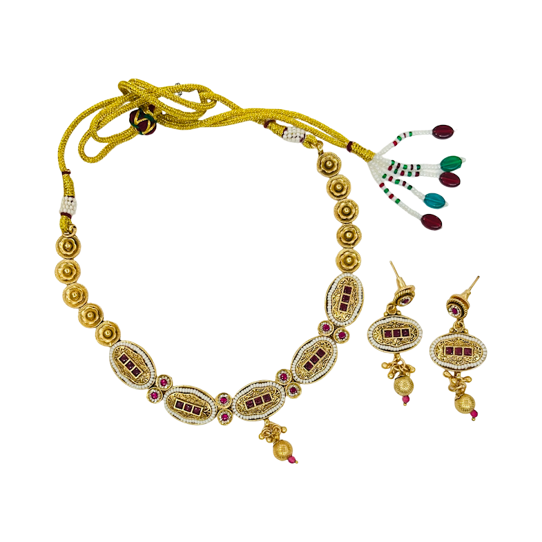 Royal Ruby Antique Necklace Set with Matching Earrings