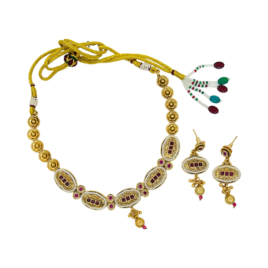 Royal Ruby Antique Necklace Set with Matching Earrings
