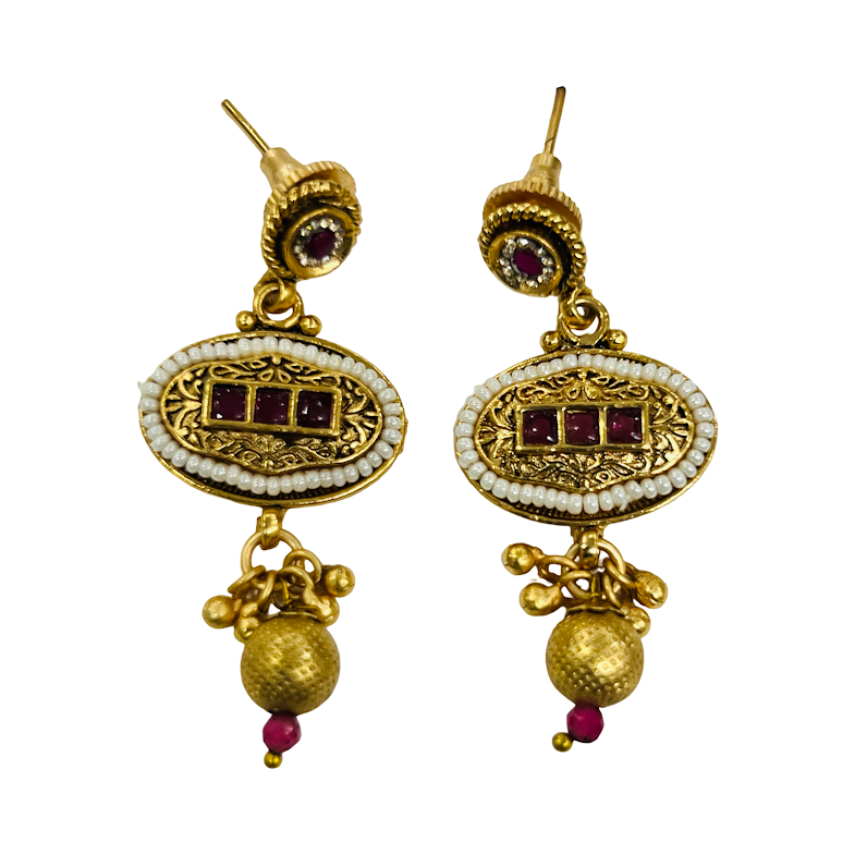 Royal Ruby Antique Necklace Set with Matching Earrings
