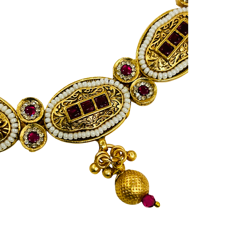 Royal Ruby Antique Necklace Set with Matching Earrings