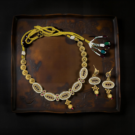 Royal Ruby Antique Necklace Set with Matching Earrings