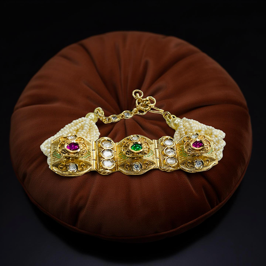 Royal Kundan Pearl Multi-Strand Bracelet