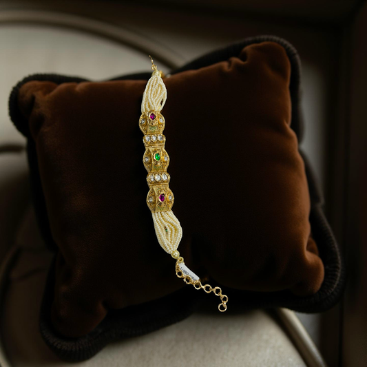 Royal Kundan Pearl Multi-Strand Bracelet