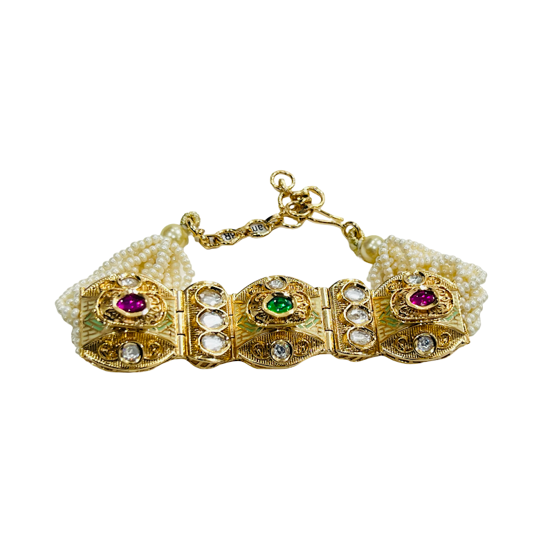 Royal Kundan Pearl Multi-Strand Bracelet