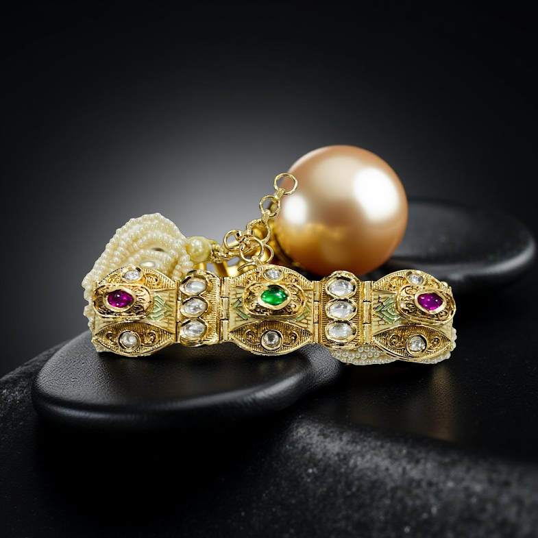 Royal Kundan Pearl Multi-Strand Bracelet