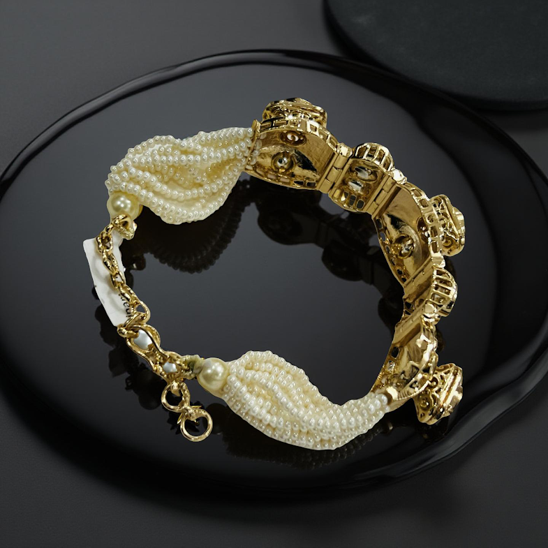 Royal Kundan Pearl Multi-Strand Bracelet