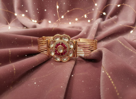 Ruby Kundan Adjustable Bracelet in Rose Gold Finish
