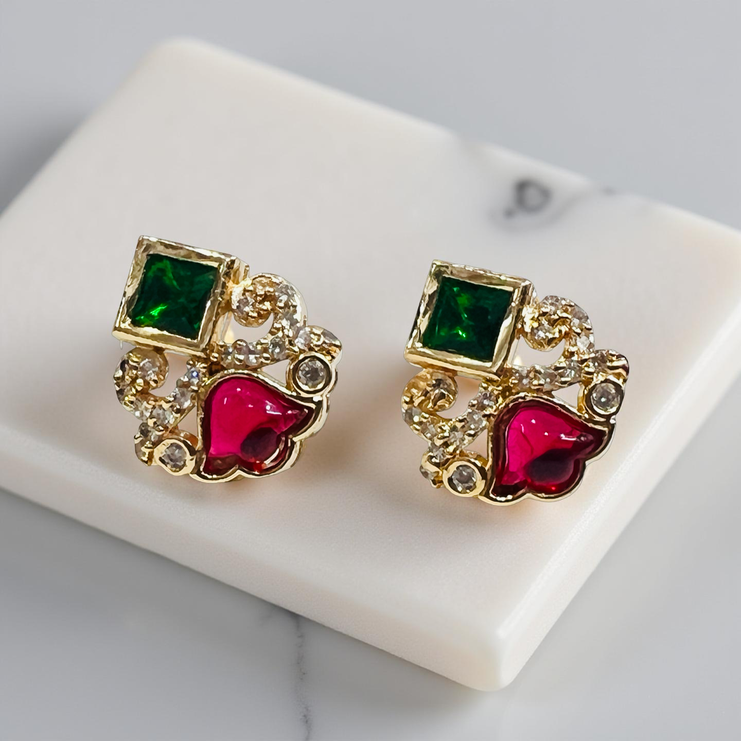 Ruby & Emerald Designer Pendant Set in Gold Finish