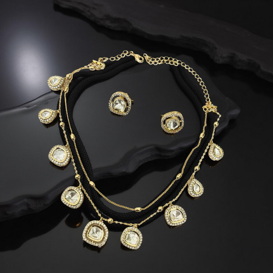 Royal Glow Gold Kundan Layered Necklace Set