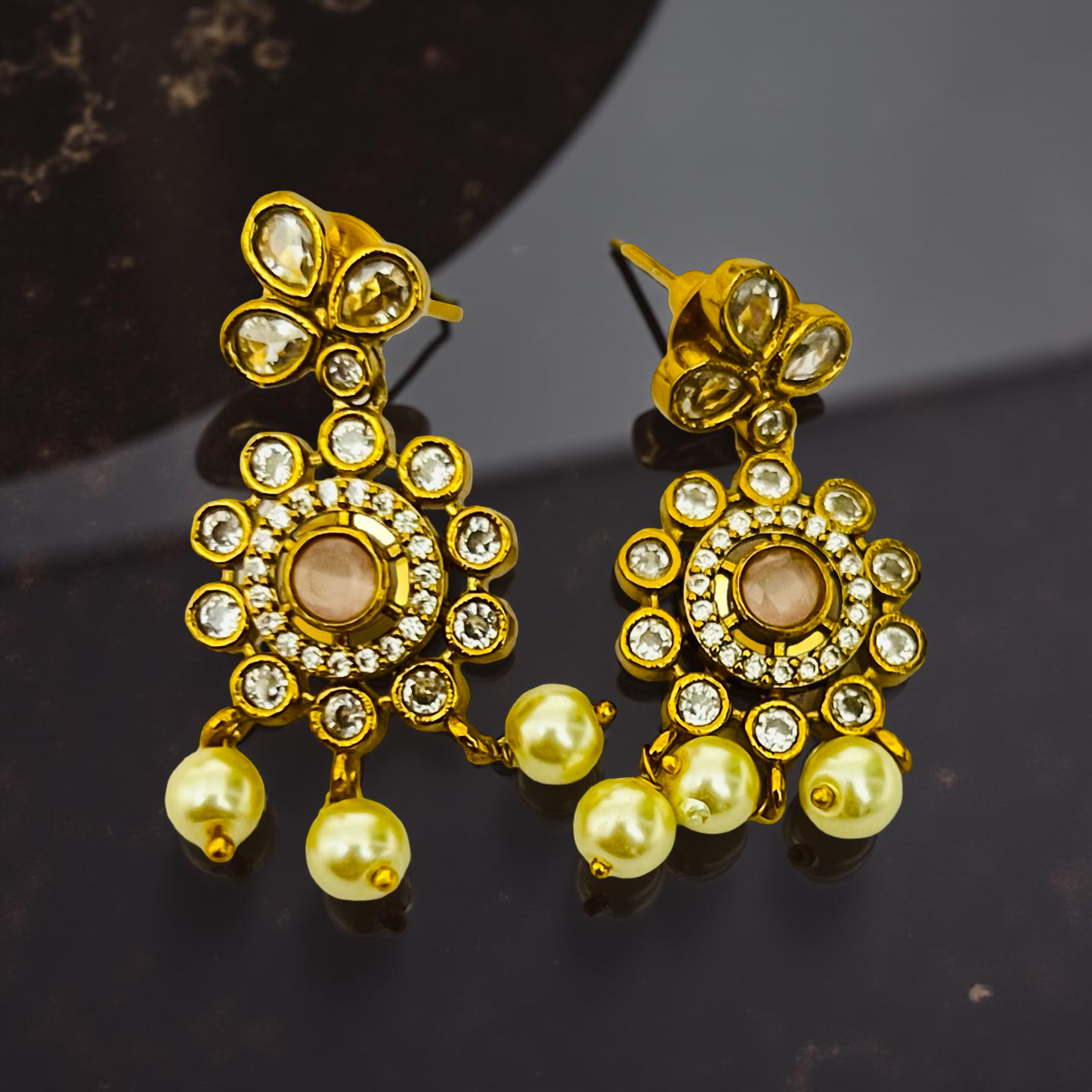 Rajwadi Antique Gold Floral Pearl Necklace Set
