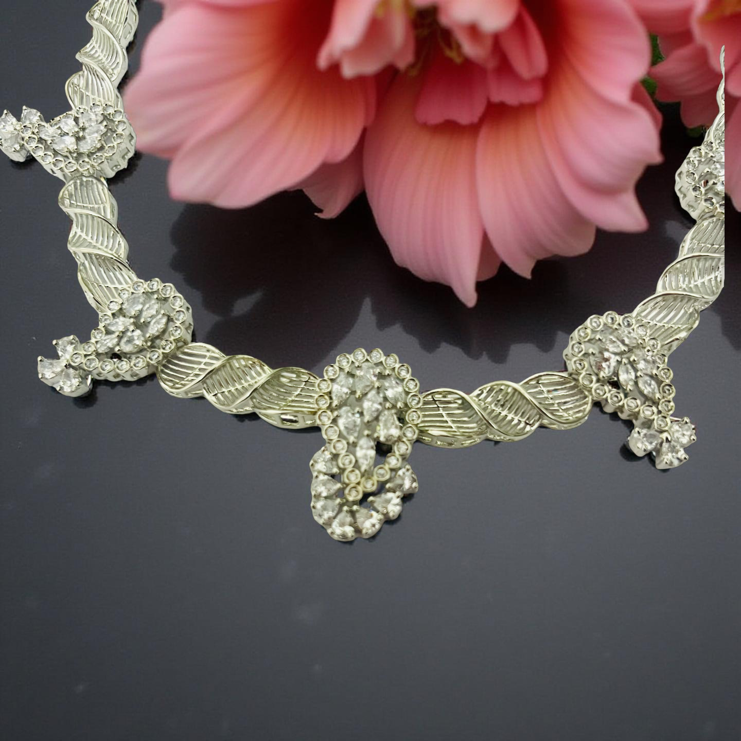 Twisted Silver Grace AD Necklace Set