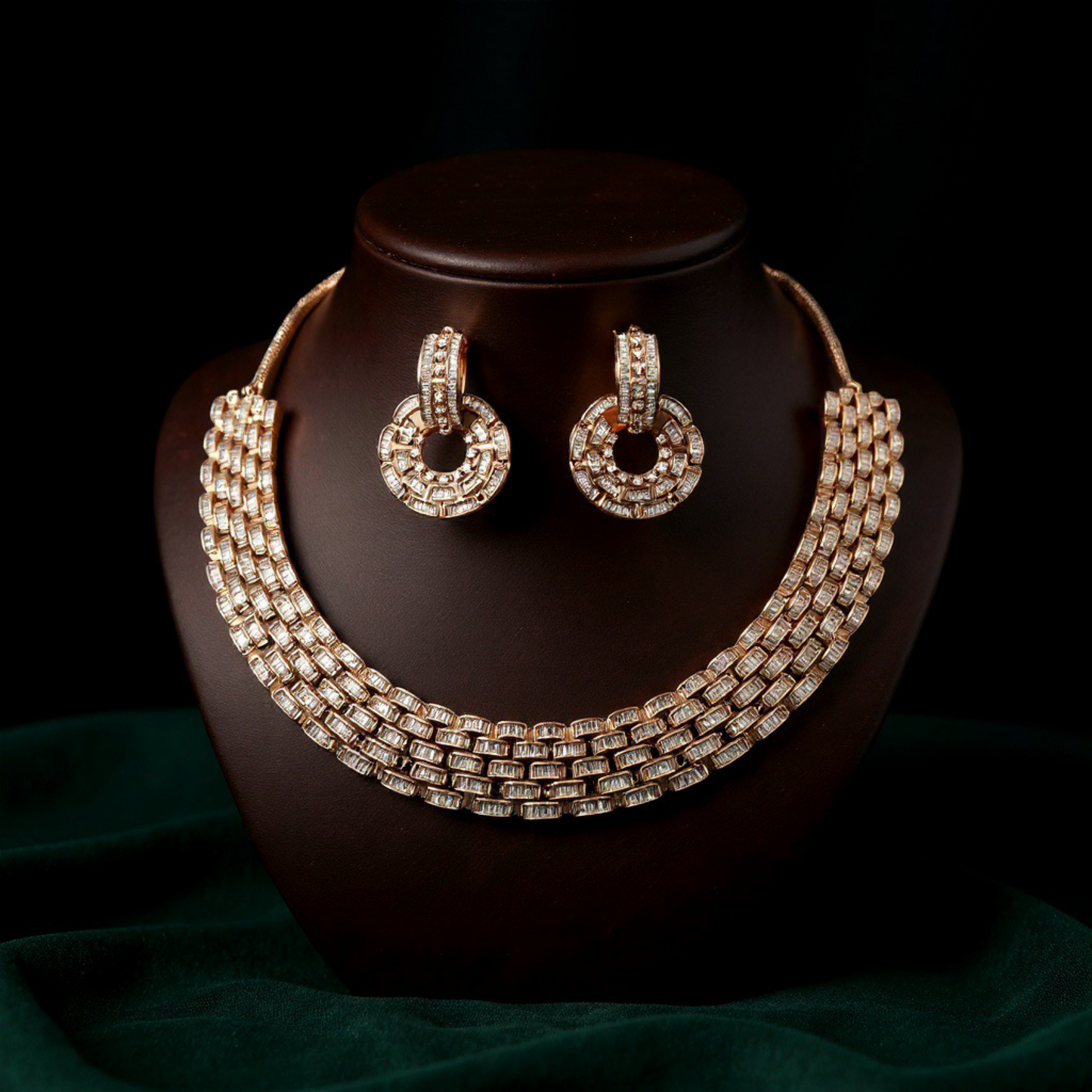 Rose Gold Radiant Baguette AD Necklace Set