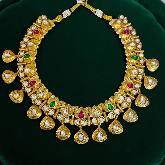 Antitarnish Temple Kundan Imitation Necklace Set with Jhumka Earrings
