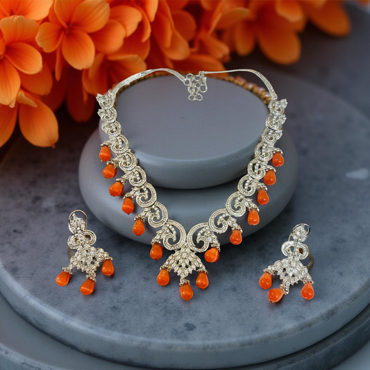 Silver Coral Cascade AD Necklace Set