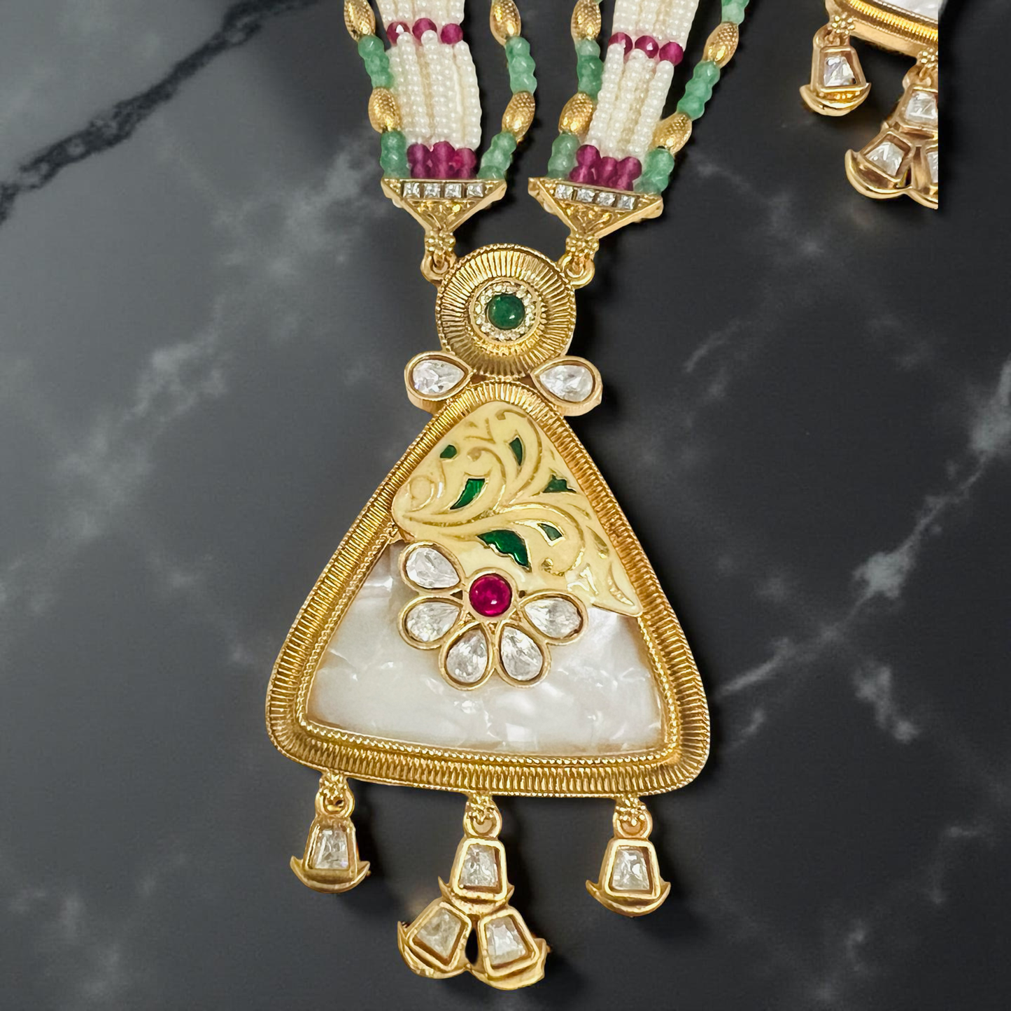 Golden Triad Pearl Kundan Necklace Set