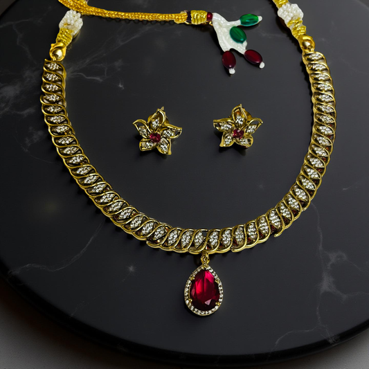 Ruby Elegance Gold Imitation Necklace Set