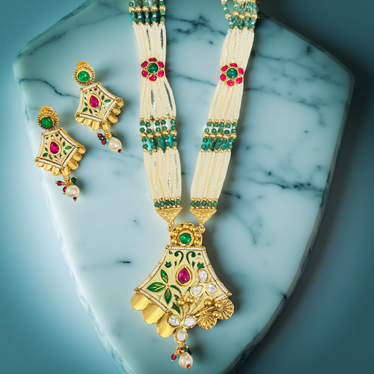 Meenakari Pearl Kundan Imitation Necklace Set