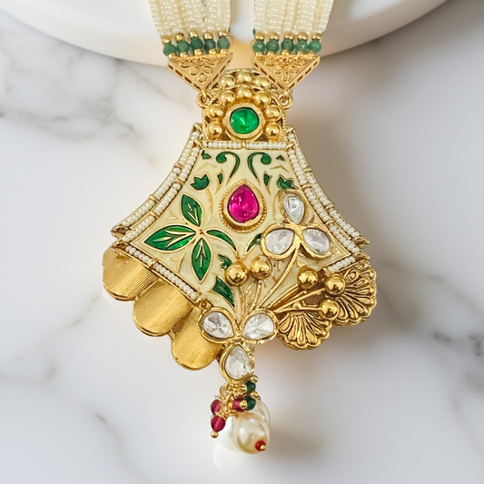 Meenakari Pearl Kundan Imitation Necklace Set