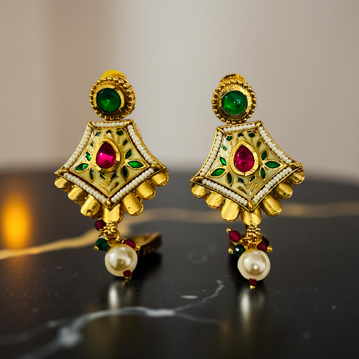 Meenakari Pearl Kundan Imitation Necklace Set