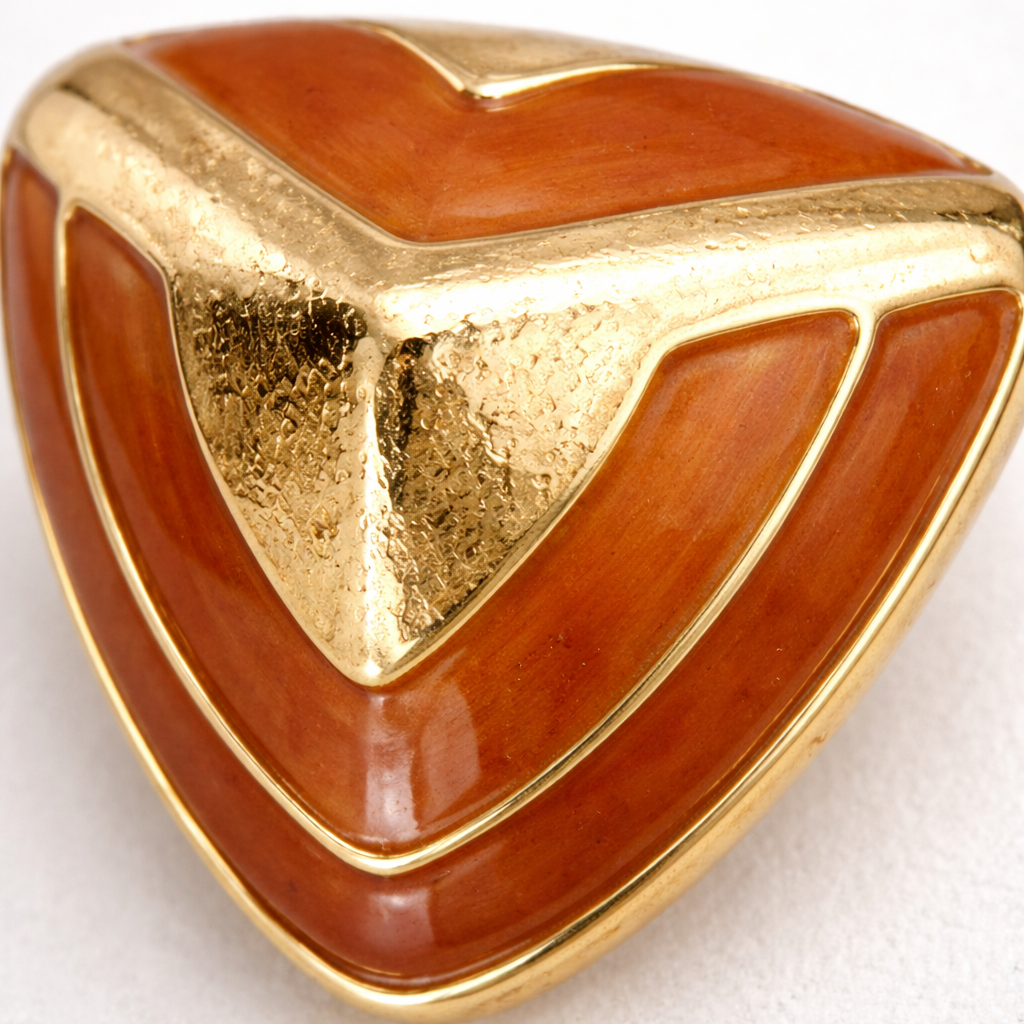 Amber Enamel Chevron Triangle Stud Earrings in Gold-Tone