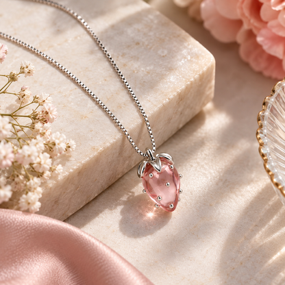 Pink Strawberry Pendant Chain Necklace