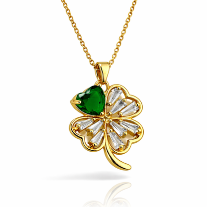 Green Heart Clover Gold Pendant Chain