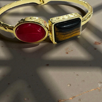 Dual-Stone Statement Gold Bracelet