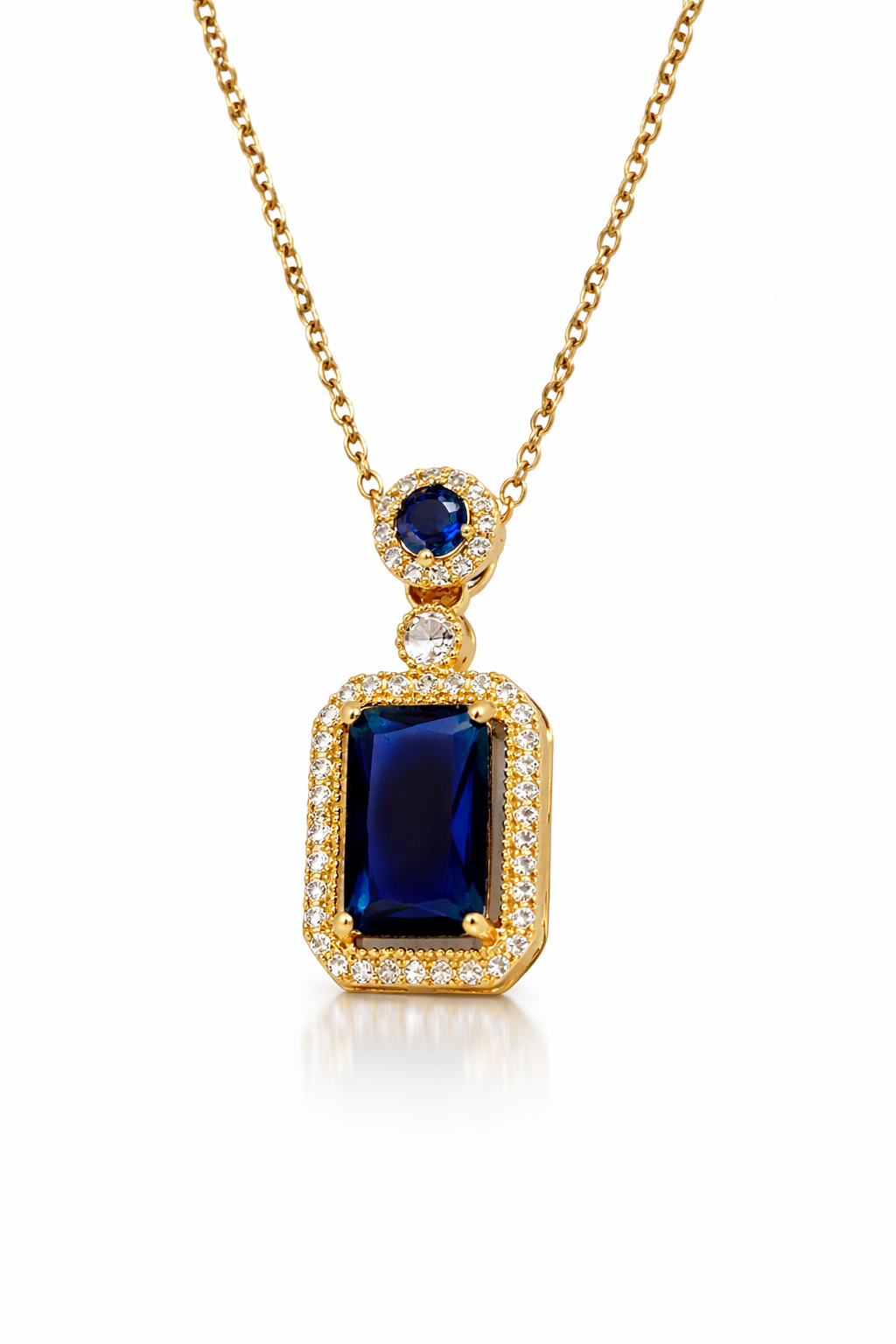 Royal Blue Sapphire Halo Chain Pendant