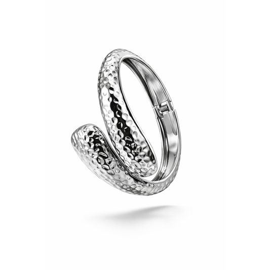 Hammered Silver-Tone Statement Bracelet with Anti-Tarnish Finish