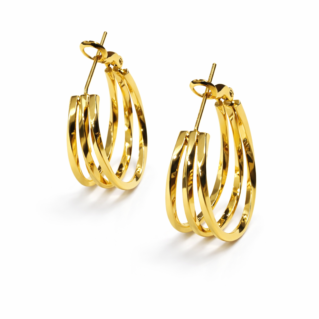 Triple Hoop Gold Statement Earrings