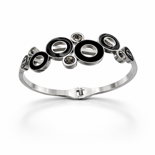 Eclipse Noir Silver Bracelet – Modern Black Enamel & Crystal Designer Cuff
