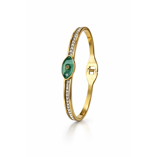 Green Evil Eye Gold Bracelet with Crystal Accents