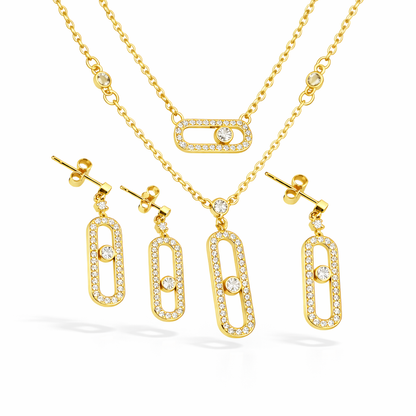 18k Gold-Plated CZ Oval Link Necklace & Earrings Set for Women | Anti-Tarnish