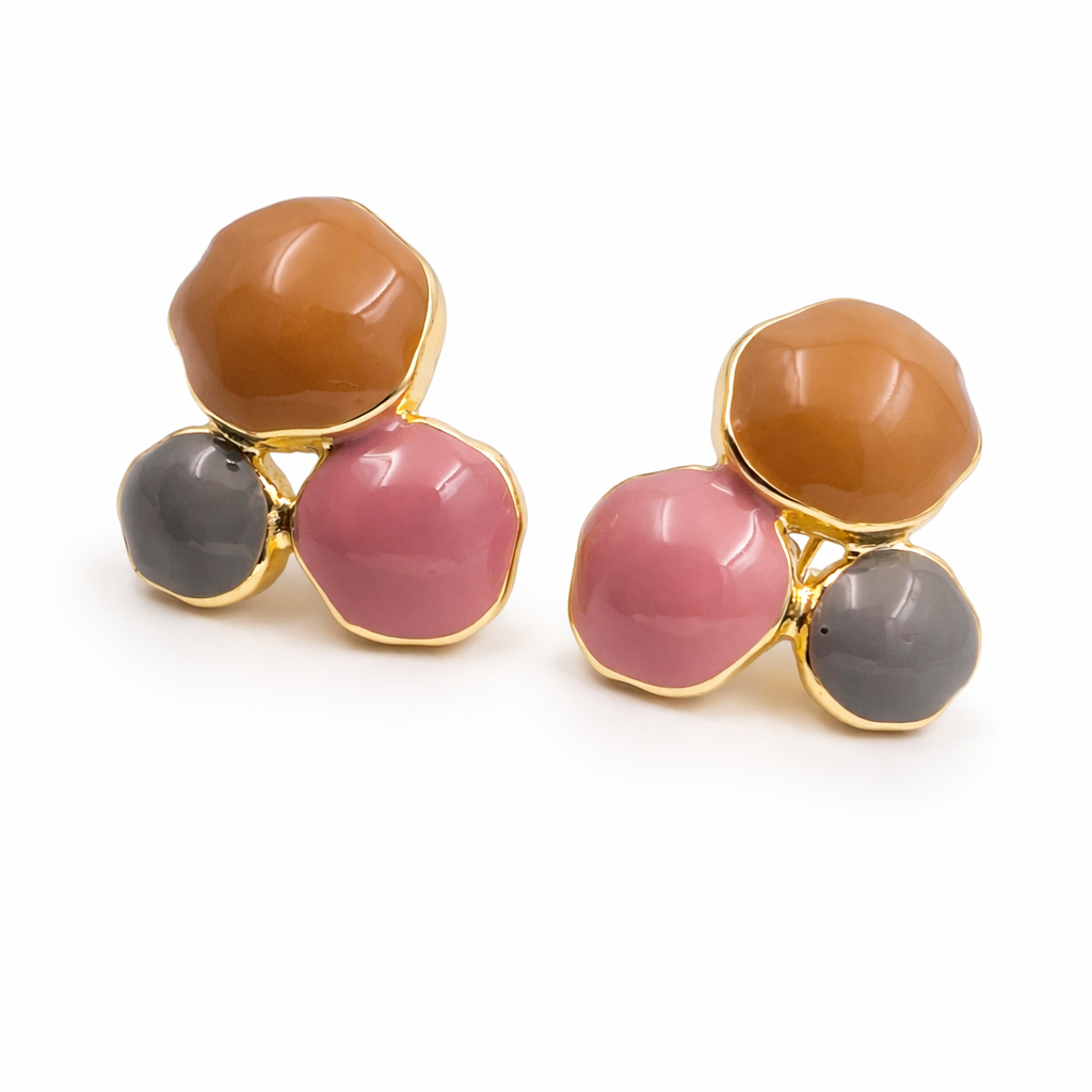 Tri-Stone Gold-Plated Pendant & Stud Earrings Set