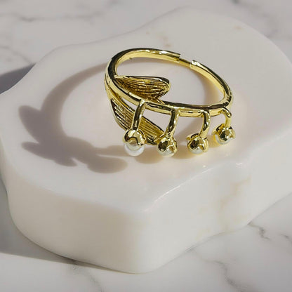 Golden Bloom Pearl Branch Adjustable Ring