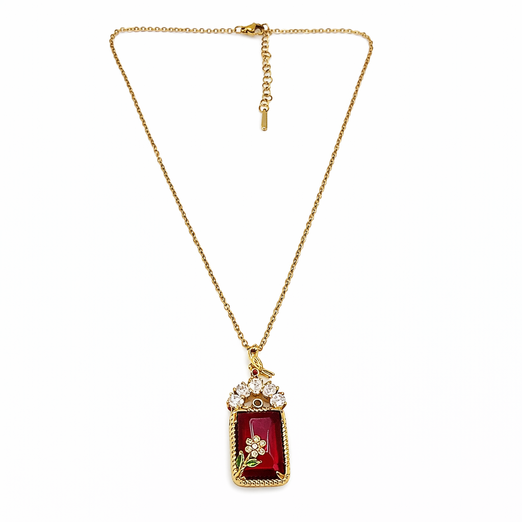 Regal Red Ruby Peacock Chain Pendant