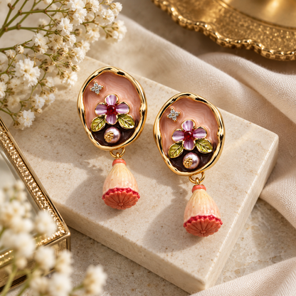 Gold-Tone Floral Jhumka Drop Earrings